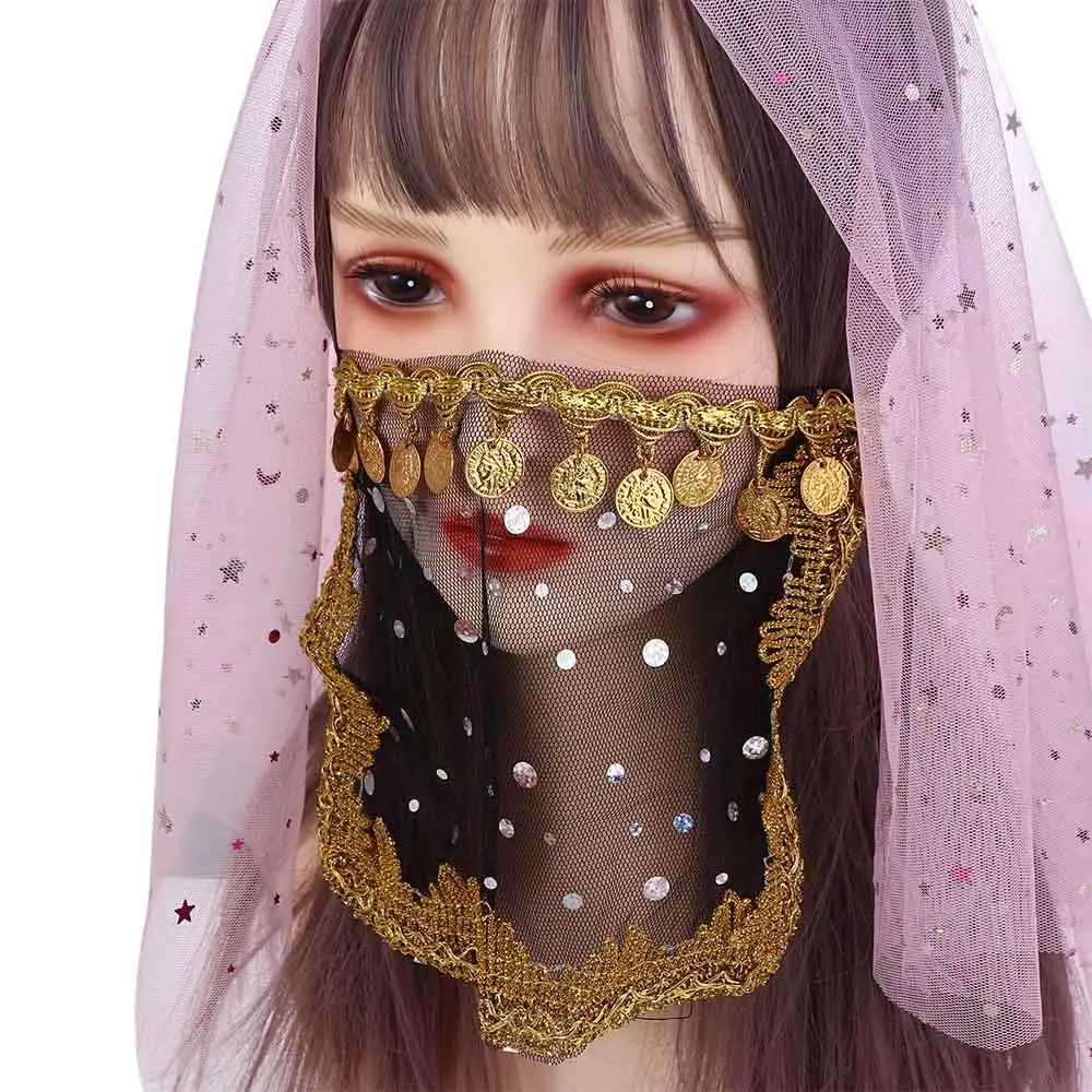 Neue Pailletten Frauen Mädchen Bauchtanz Kostüme Leistung Zubehör Strass Gesicht Schleier Mesh