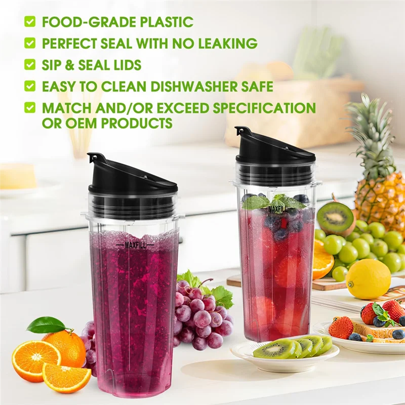 قطع غيار خلاط A69X للنينجا، 3 عبوات من أكواب خلاط نينجا سعة 16 أونصة بديلة مع أغطية للذهاب لـ Nutri Ninja QB3001SS