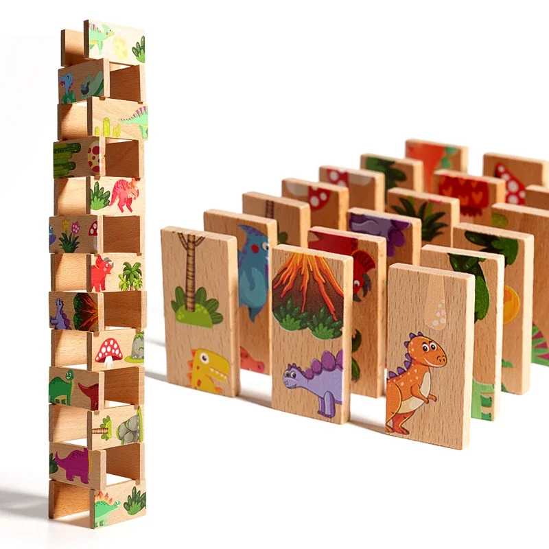 Wooden Domino Animal Dragon Matching  Animal Dragon Matching Graphic Toys Early Education