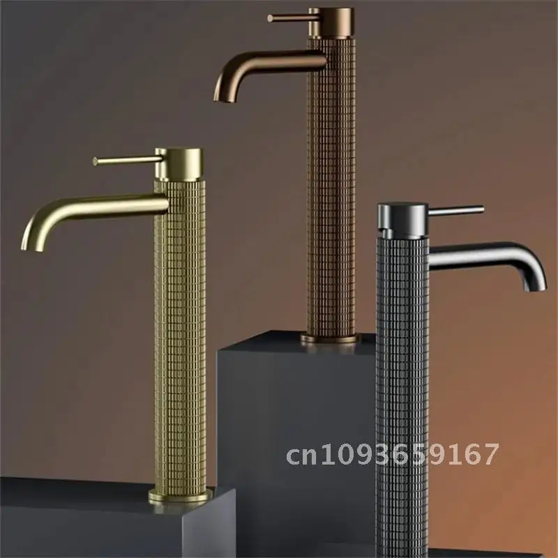 

Brushed Rose Gold Bathroom Faucet Brushed Gold Basin Faucet Art Carved Cold Tap Hot Faucet & Water Lavatory Crane Grey Sink Tap