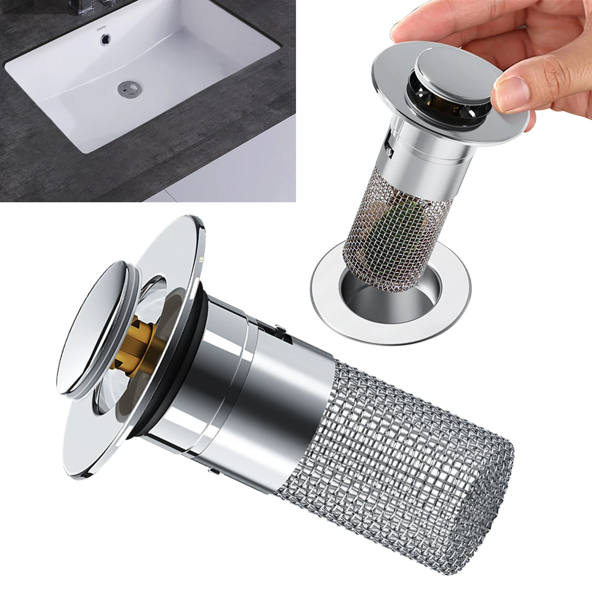 

1PCS HOT Washbasin Leak Plug Stainless Steel Odor Proof Bouncing Core Press Type Sink Drain Universal Accessory for Washbasin