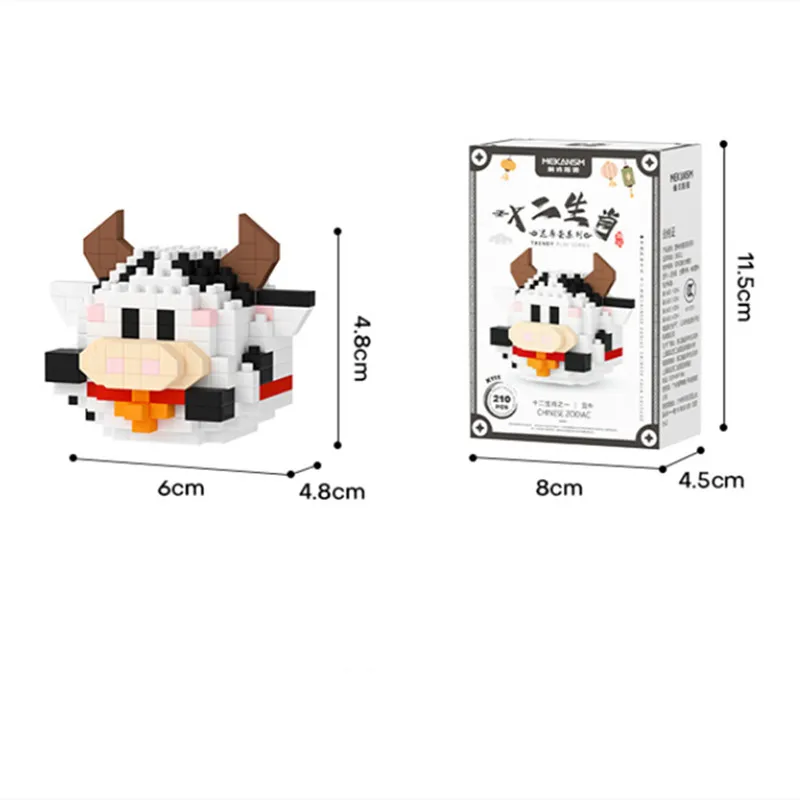 Animal Twelve Zodiac Building Blocks Rabbit Monkey Dragon Ox Rat Dog Pig Mini Small Bricks Children's Educational Toys Wholesale