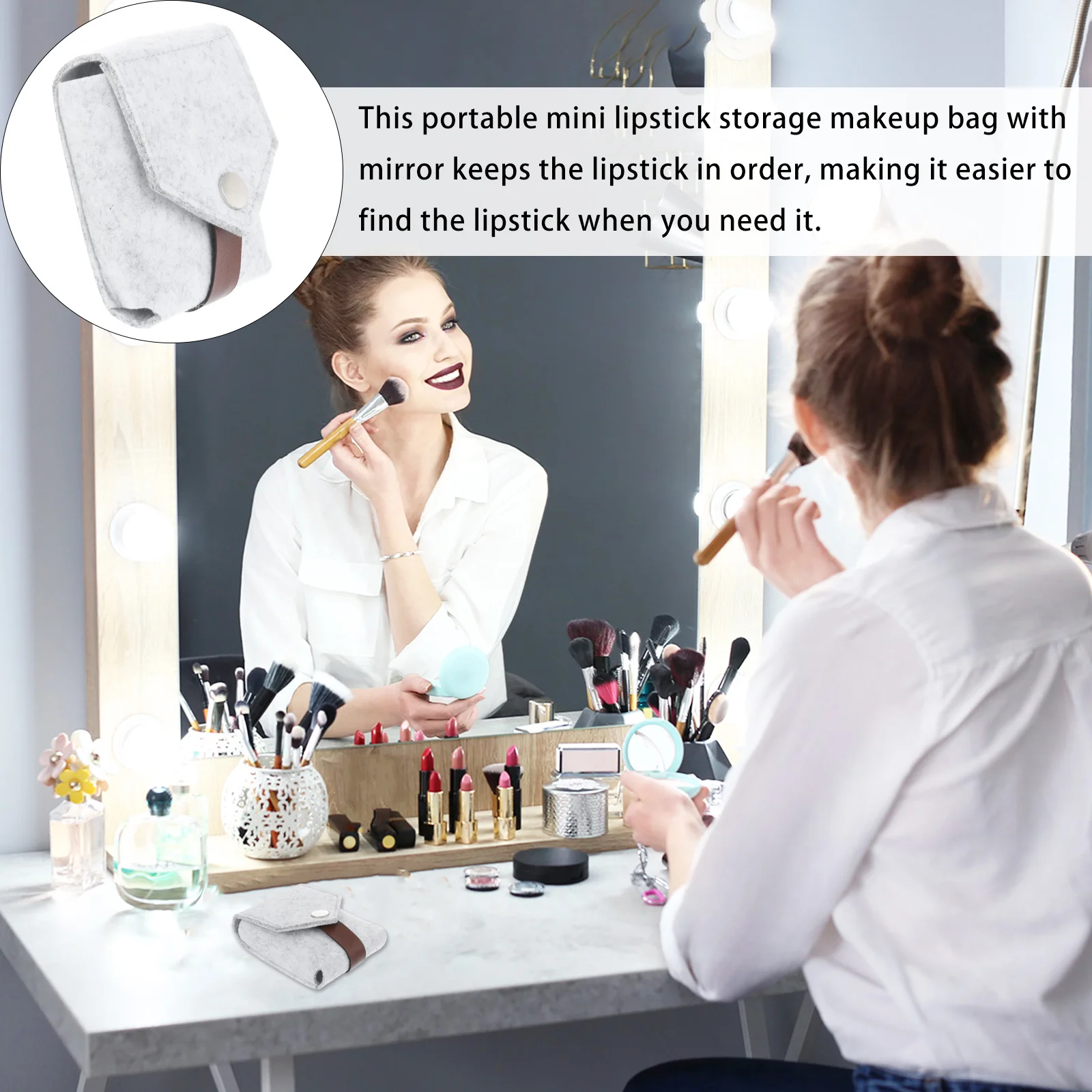 

1Pcs Lipstick Storage Bag Felt Pouch Portable Mini Mirror Makeup Organizer for Outdoor Travel Lipstick Storage Bag