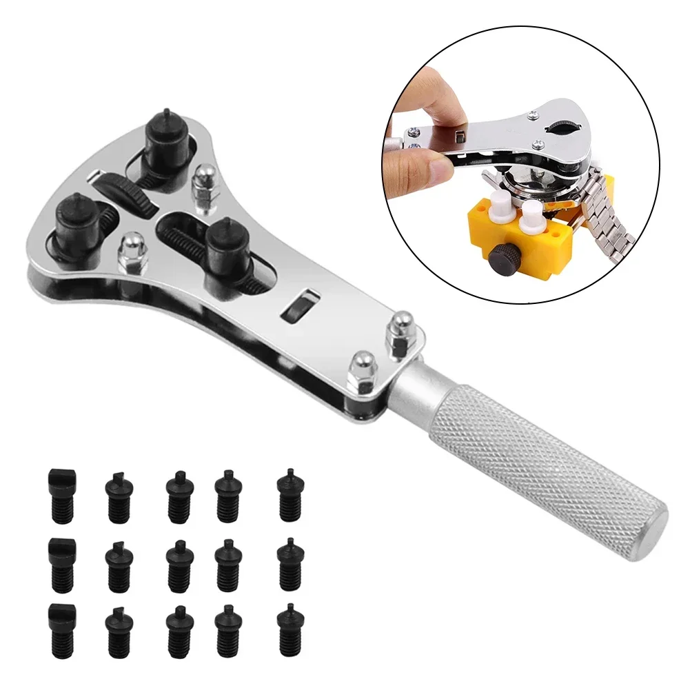 

Watch Cover Opener Adjustable Screw Back Hand Tool Metal Wrench Remover Wristwatch Case Opener W/ 15 Spare Claws