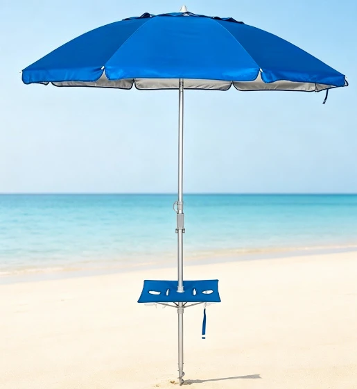 Beach Umbrella with Table UV 50 Protection Windproof Sunscreen Ventilation Sand Anchor Tilt Carry Bag for Outdoor Use