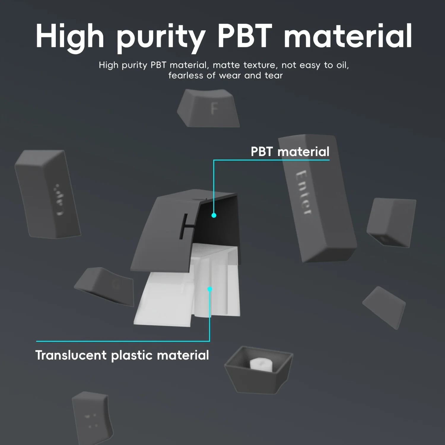 Mechanical Keyboard Keycaps Engraved With Translucent Characters On The Side, With A Minimalist Gray Gradient Black Color Scheme