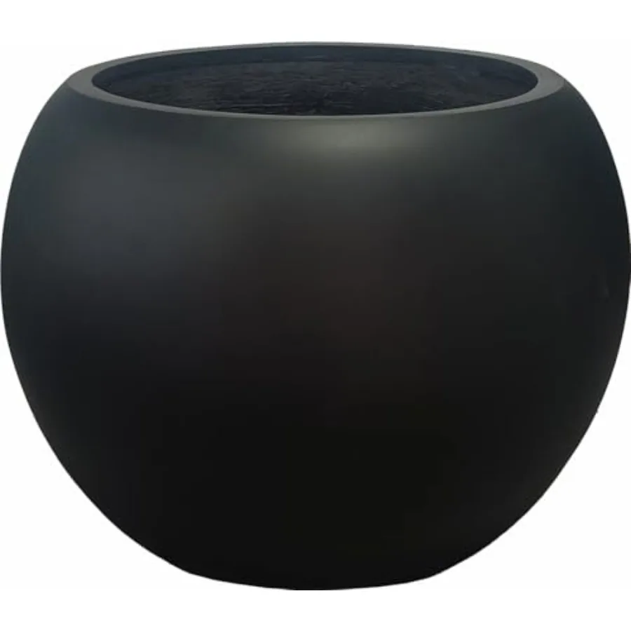 

Круглый цветочный горшок из фиберстоуна 13,5 высоты x 17 диаметром с 12 отверстиями для дренажа, черный, для дома и улицы, большой, для патио