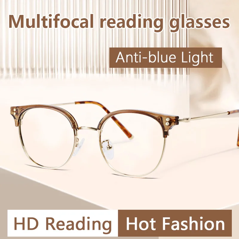 

Progressive Multifocus Reading Glasses Men and Women Computer Blue Light Blocking Anti Eyestrain Readers Oval Frames