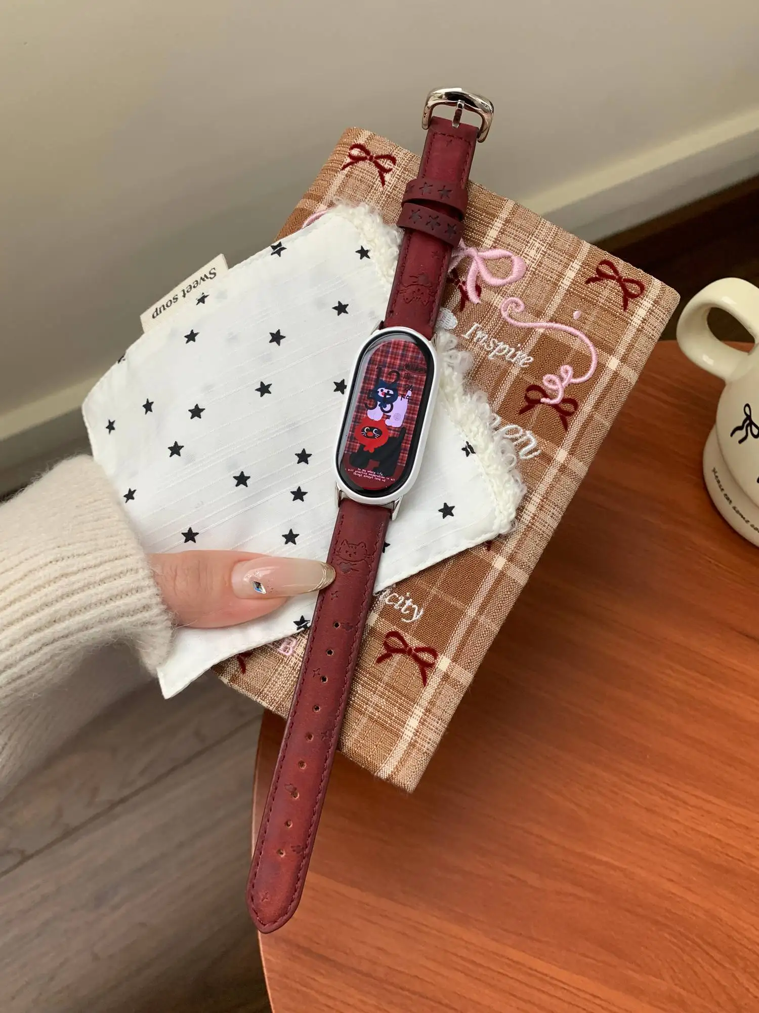 Niedliches Cartoon-Slim-Lederarmband für Xiaomi Band 10 9 8 NFC Zubehör Uhrenarmband Damen