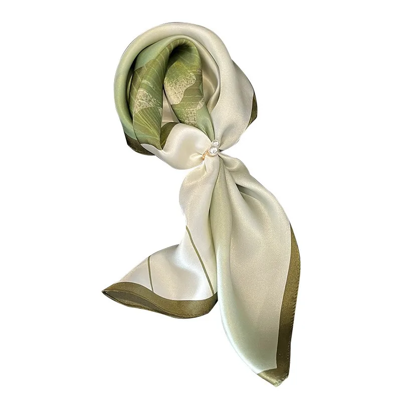 

100% Mulberry Silk Women Fashion Ginkgo Print Square Silk Scarf Soft Satin Neck Scarves Versatile Neckerchief For Ladies Daily
