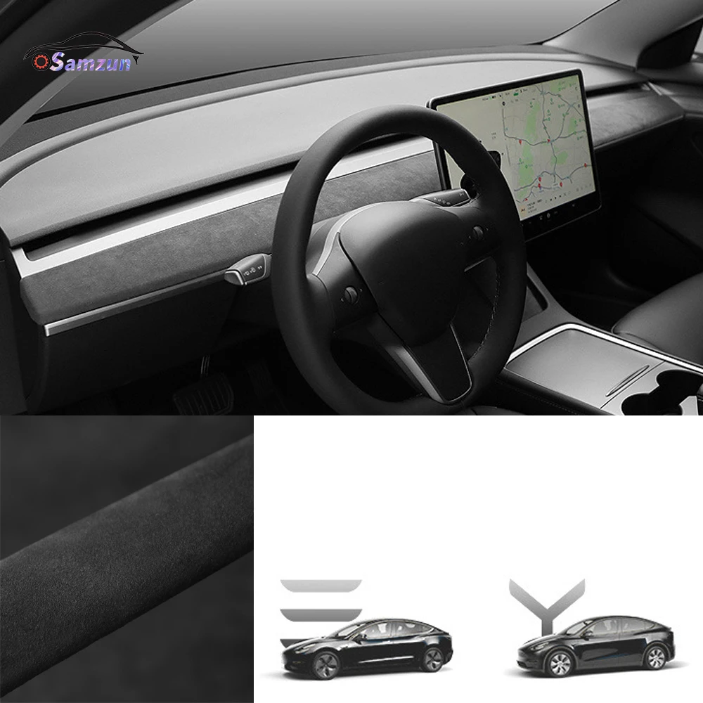 

For Tesla Model 3 Model Y Model3 ModelY Car Interior Dashboard Leather Cover Instrument Panel Fluffy Fur Protector Decoration