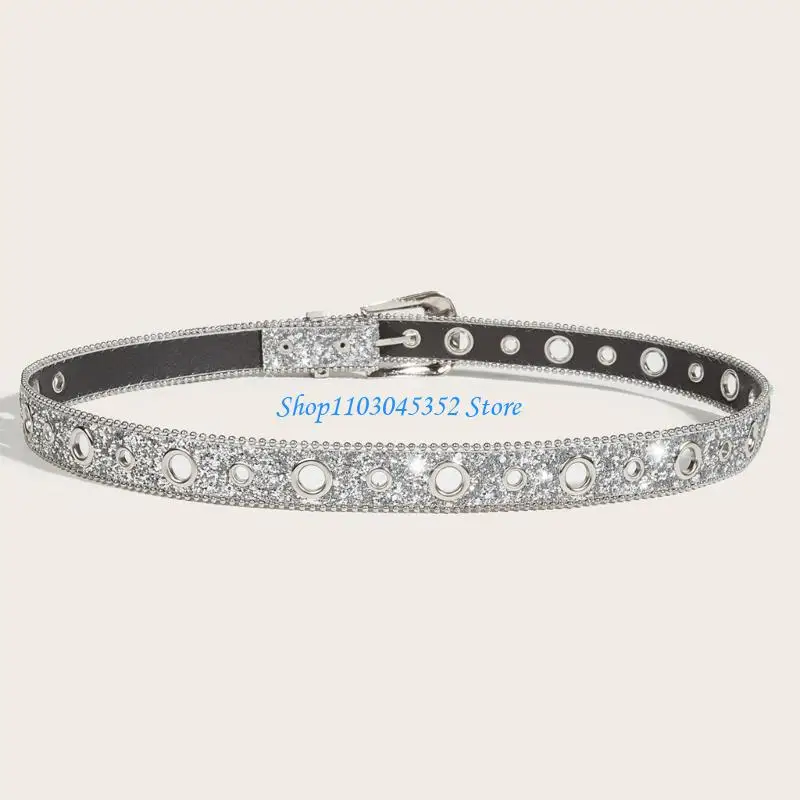 بلينغ ذكر أنثى الجينز تنورة حزام الخصر مع حجر الراين مشبك حزام قاطرة