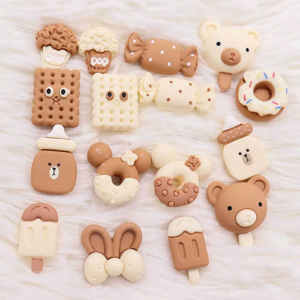 18pcs Resin Bear Candy Cookie Milk Donut Rabbit Ice Cream Cupcake Shoe Charms Decorations for Band Bracelets Slipper Accessories