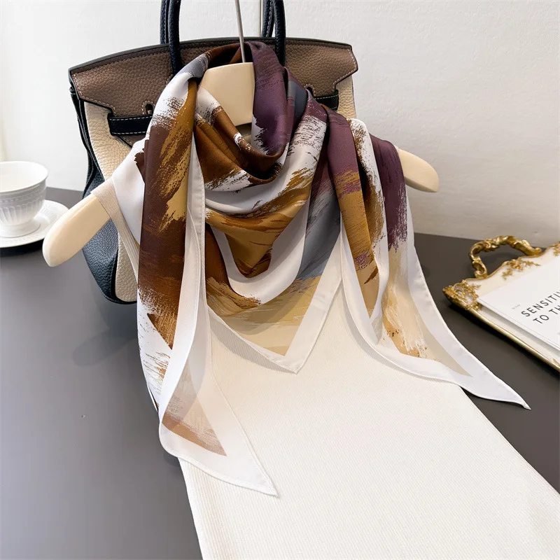 

Scarf Square Hijab Silk Woman Luxury Shawls Wraps Neckerchief Headband Bandanas Ribbon Handkerchief Designer Foulards Femme