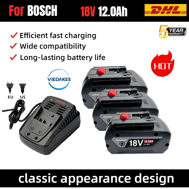 

12.0Ah For Bosch 18V High-Capacity Battery: Powers Heavy-Duty Tools for Construction, Renovations & Workshops – All-Day Runtime