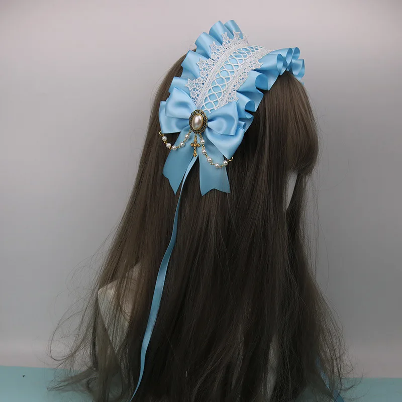 Tocado gótico de Lolita para mujer y niña, diadema de Cosplay hecha a mano de encaje de sirvienta, accesorios para el cabello para fiesta de Halloween