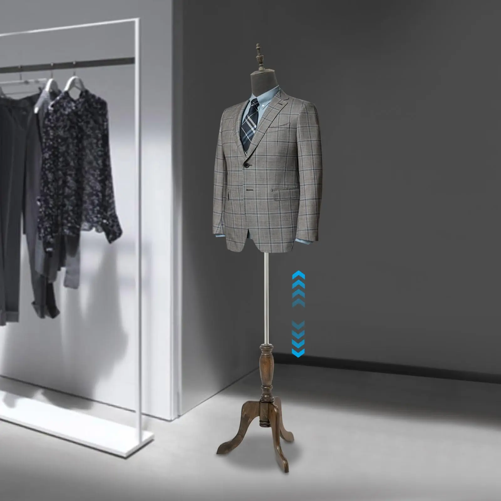 Torso manichino maschile con altezza regolabile, nero, per negozi di abbigliamento da uomo e laboratori di sartoria, manichino a forma di abito maschile B