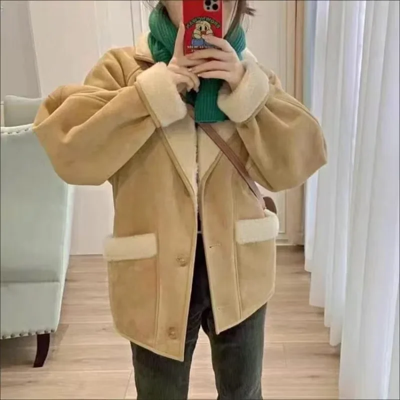 2023 Winter New Suede Lamb Wool Short Coat for Women Thickened Small Fragrance Fur One Piece Tidal Lamb Fleece Overcoat