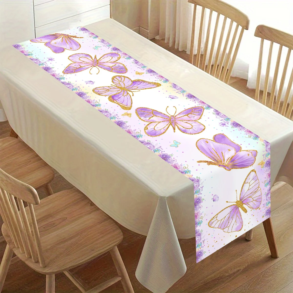 180x35cm Purple Butterfly Table Runner For Birthday Party Decor Wedding Birthday Party Supplies Home Holiday Table Decor