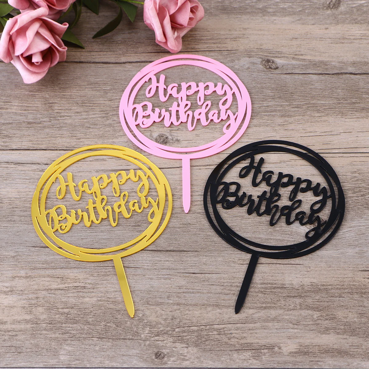 

Birthday Topper Premium Acrylic Multi-Circle Design Golden Cake Decoration For Birthday Party Supplies Acrylic Cake Picks
