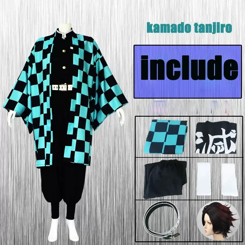 Anime Demone Slayer Tanjirou Kamado Cosplay Custume Kimetsu No Yaiba Vestiti per Adult Kid Uniforme Set Regalo Del Partito Parrucca Kimono