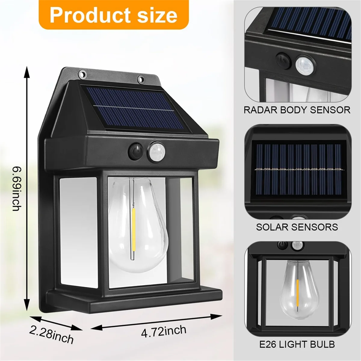 Solar Lights Outdoor, Dusk to Dawn Solar Wall Sconce Motion Sensor, 3 Lighting Modes Waterproof Solar Security Wall B