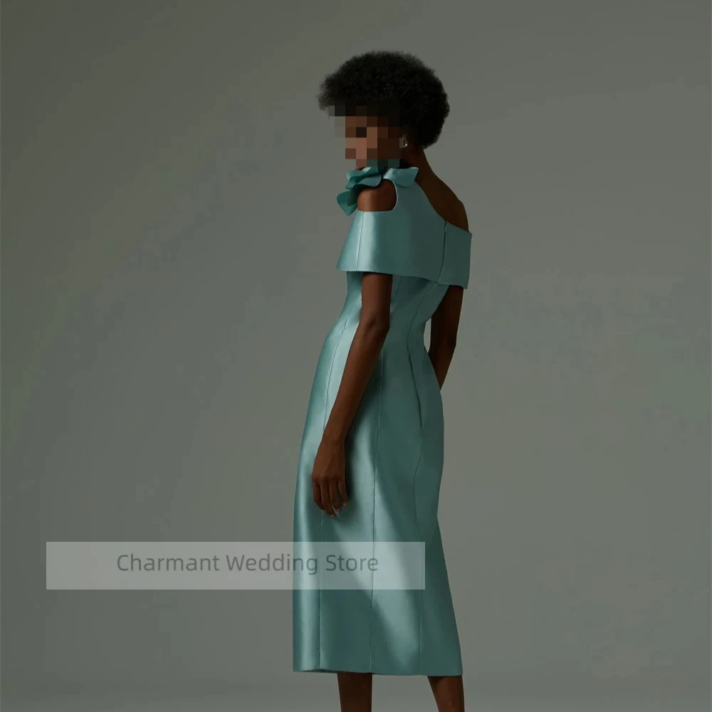 فستان سهرة بسيط من الساتان عالي الجودة مخصص أنيق بكتف واحد بدون أكمام لحفلات العودة للوطن زهور فاخرة خاصة #2