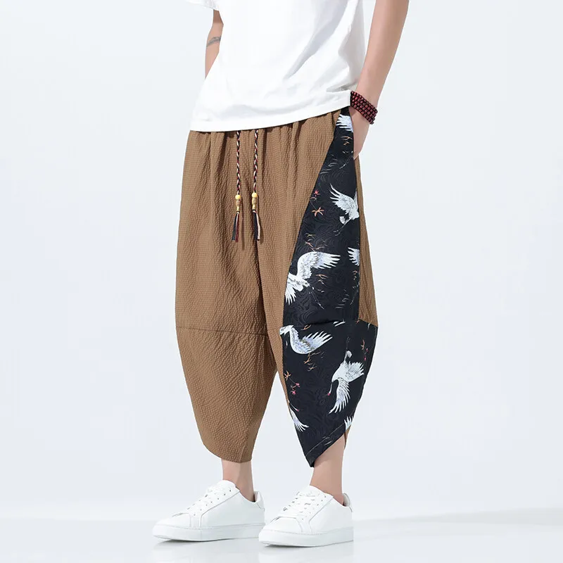 

Summer Shorts Men Japanese Style Retro Comfortable Breathable Beach Pants Men Elastic Waistband Thin Loose Harun Casual Trousers