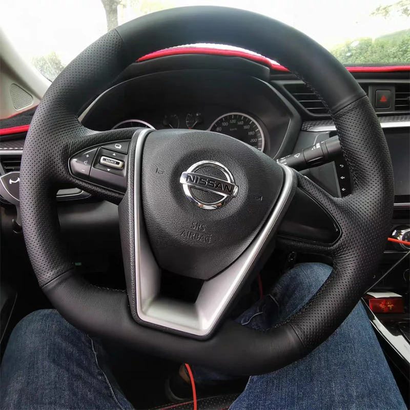 For Nissan MAXIMA Bluebird 2016- 2021 DIY customized leather hand sewn steering wheel cover car interior accessories