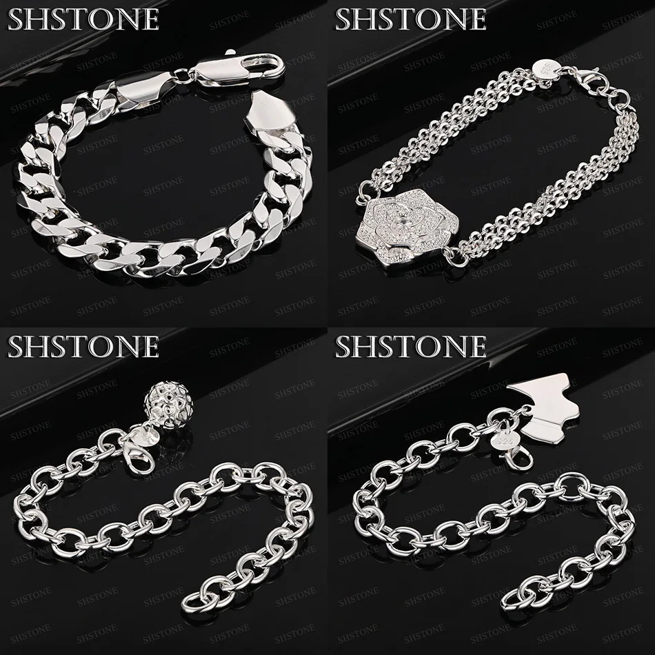 

New 925 Sterling Silver Flower Hollow Ball Puppy Dog Pendant Cuban Chain Bracelets Women Charm Wedding Party Jewelry Accessories