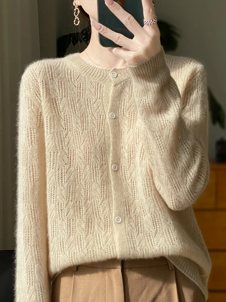 Autumn Winter Women Cable Stitch Cashmere Sweater 100% Merino Wool Knitted Button-Up Cardigan Temperament Fashion Coat 2024 New