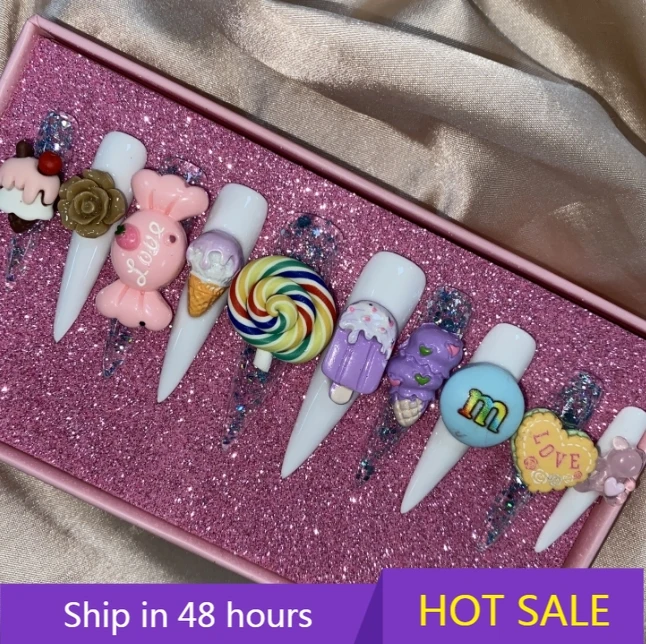 

YTYIN Elegant Handcrafted Acrylic Manicure Set with Sparkling Rhinestone Accents Custom Tailor-Made for Your Fingers