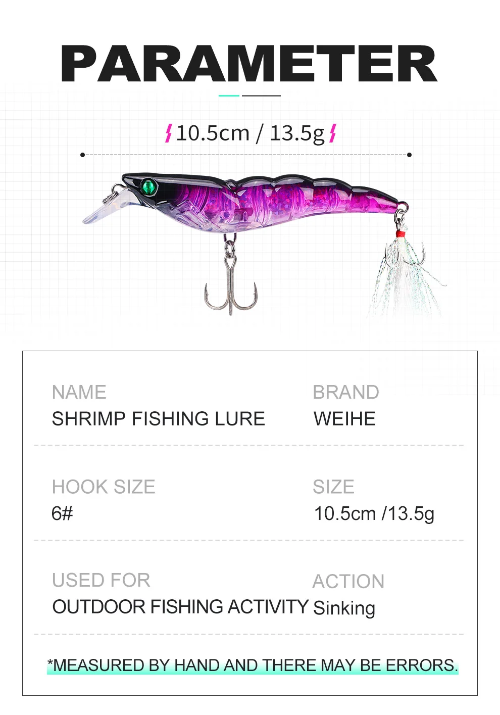 Weihe 1/5 Stück Garnelen-Angelköder Langsam Sinkend mit Blutrillen-Federhaken Pencil Shrimp Mino – Detail 8