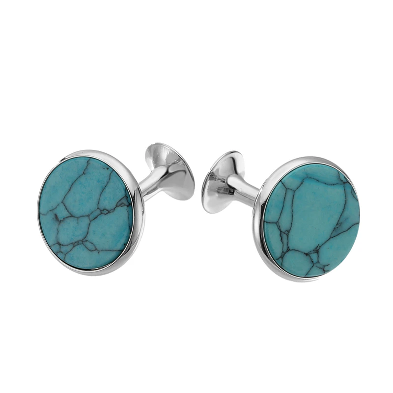 Men\'s French shirt cufflinks copper material fashionable brand round blue agate stone cufflinks wedding jewelry wholesale