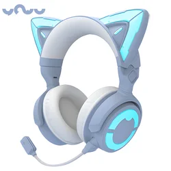 YOWU 4G Wireless Headphones Bluetooth 5.0 APP Control RGB Lights Cat Headworn Girl Cat Ear Earphone Cute Cat Original Earphones