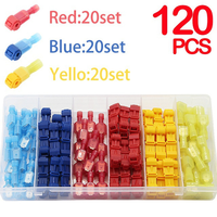 120PCS Quick Splice Electrical Wire Terminals Insulated T Tap Wire Butt Connector Male Quick Disconnect Spade Terminal