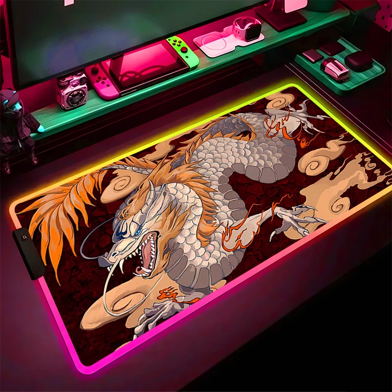 RGB Mouse Pad Art Dragon Non-Slip Rubber Edge locking mousepads Game play mats notebook computer With Backlit tide Home Decor