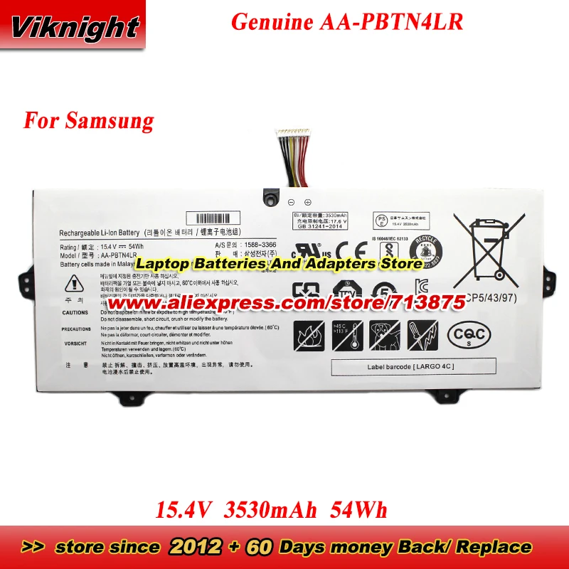 

Подлинная батарея AA-PBTN4LR 15.4V 3530mAh 54Wh для Samsung BA43-00386A NP940X5M-X02US NP940X3M-K01US NT930SBE-K38A Notebook 9 Pro