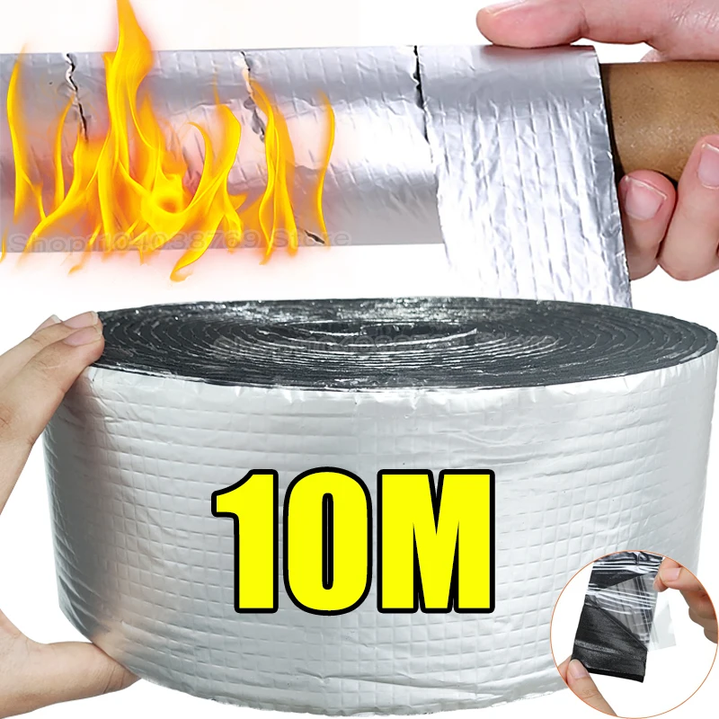 Image of 2/10M Winter Pipeline Isolierung Band Outdoor Schaum Warm Halten Rohre Aluminium Folie Schwarz Feuer Schutz Starke band Wasserdicht