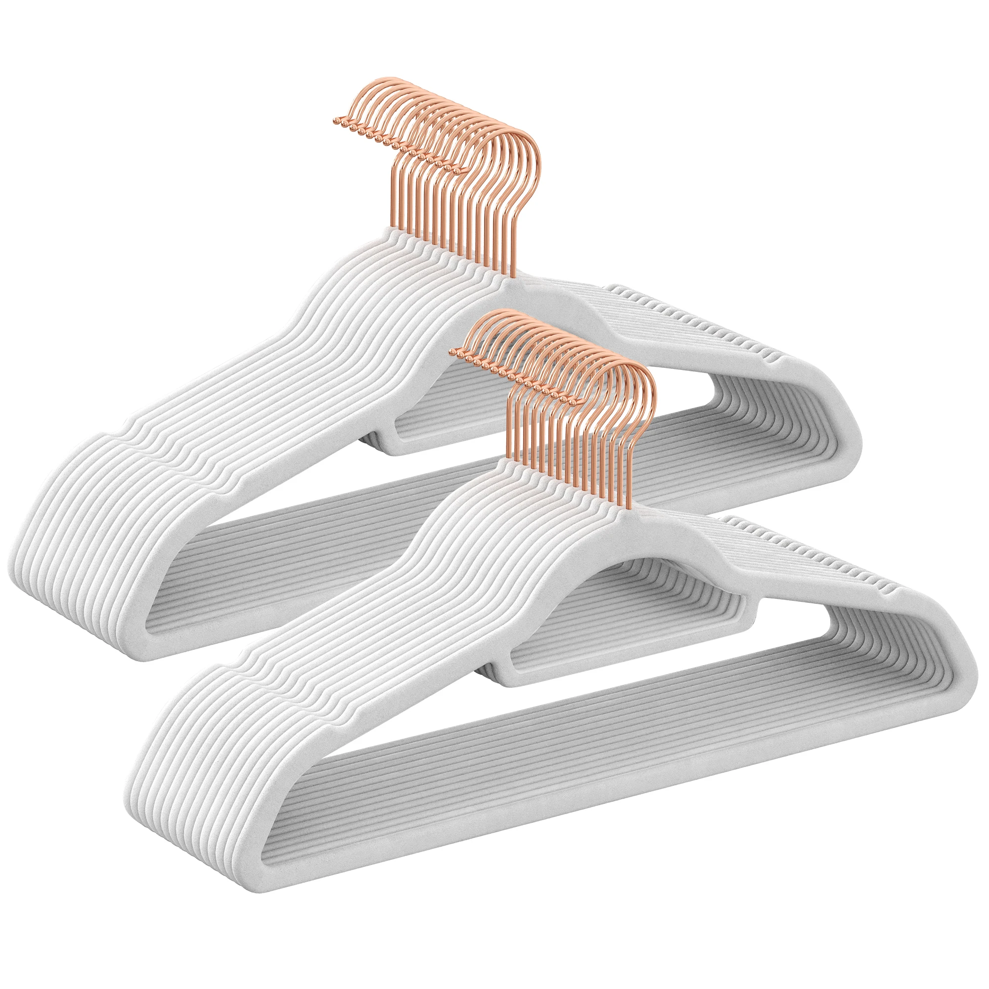 SONGMICS Kleiderbügel Samt, 30er Set, Bügel, rutschfest, kleine Stange für Krawatten, 360° drehbarer Haken, platzsparend,weiß