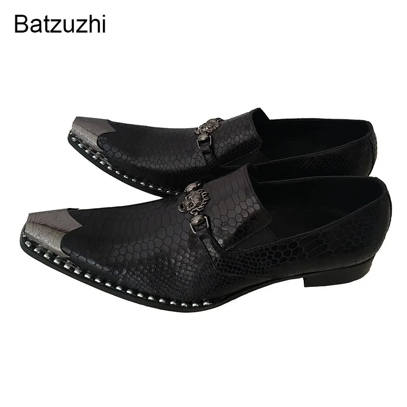 

Batzuzhi Luxury Handmade Men's Leather Dress Shoes Man Black Slip on Fashion Business, Party and Wedding Shoes Man Metal Toe!