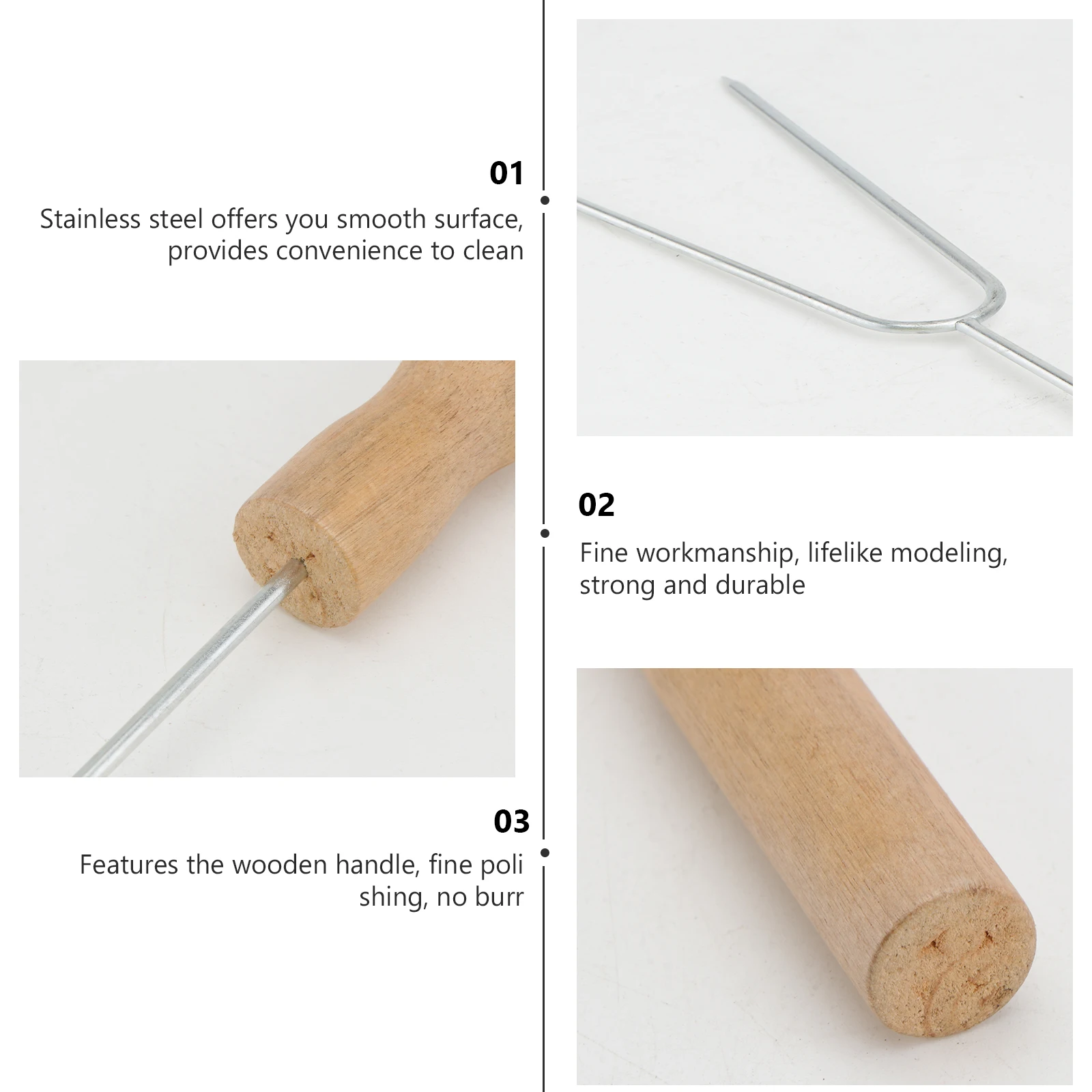 

Wooden Handle Barbecue Fork Stainless Steel Roasting Forks Accessory Food Stick