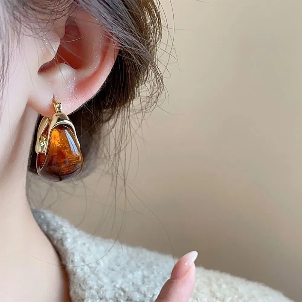 Pendant Amber Color Earrings Light Luxury Autumn Winter Vintage Women's Earrings Fashion Jewelry Temperament Amber Ear Stud