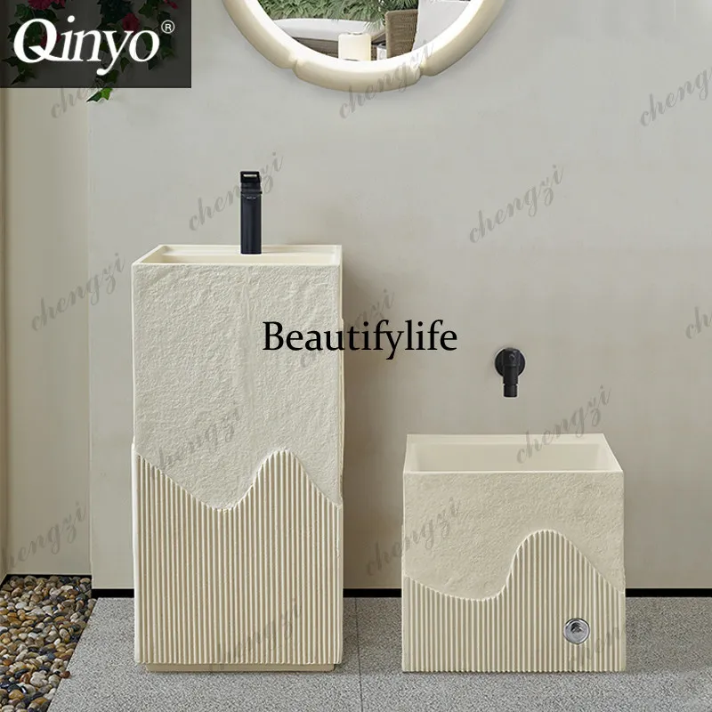P37 Cream-style artistic washbasin, balcony, outdoor integrated floor-standing washbasin, courtyard