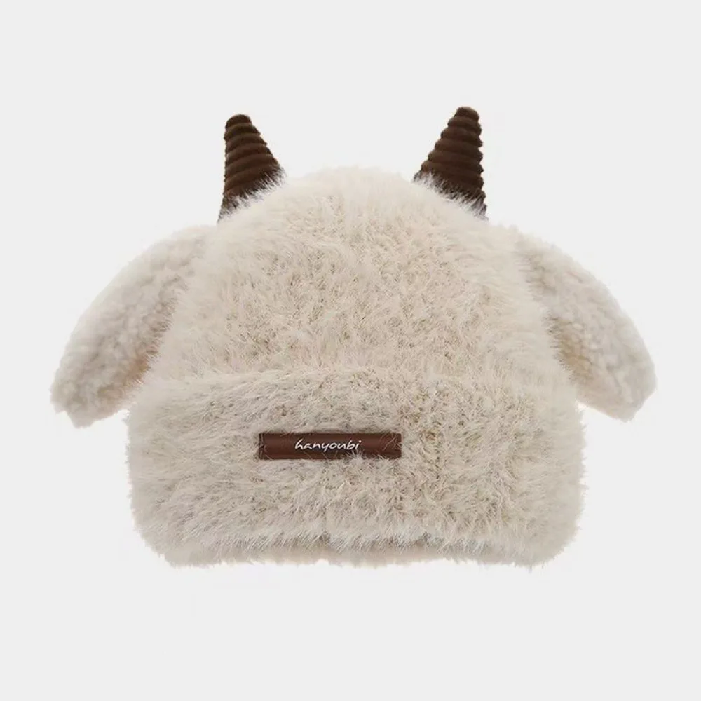 

Fashion Sheep Horn Hat Warm Adjustable Round Top Cap Windproof Ear Protection Hat Winter