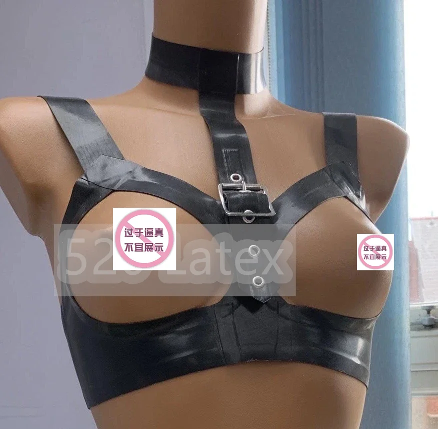 

Handmade Natural Latex Woman Lingeries Fetish Rubber Cupless Bra Gummi Latex Rubber Lady's Harness Top Mistress Underwear 0.4mm