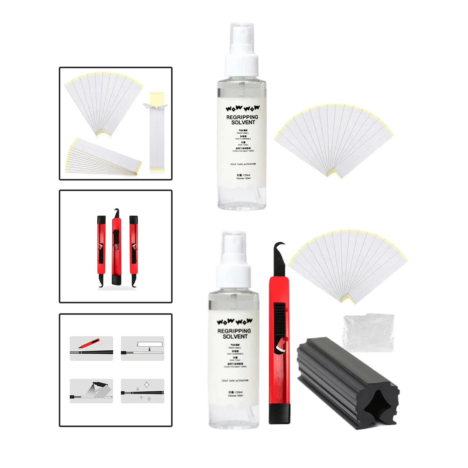 Regripping Golf Club Grip Tape Kit Double Sided Adhesive Tape with Solvent for Golf Stick Handle Replacement and Repair