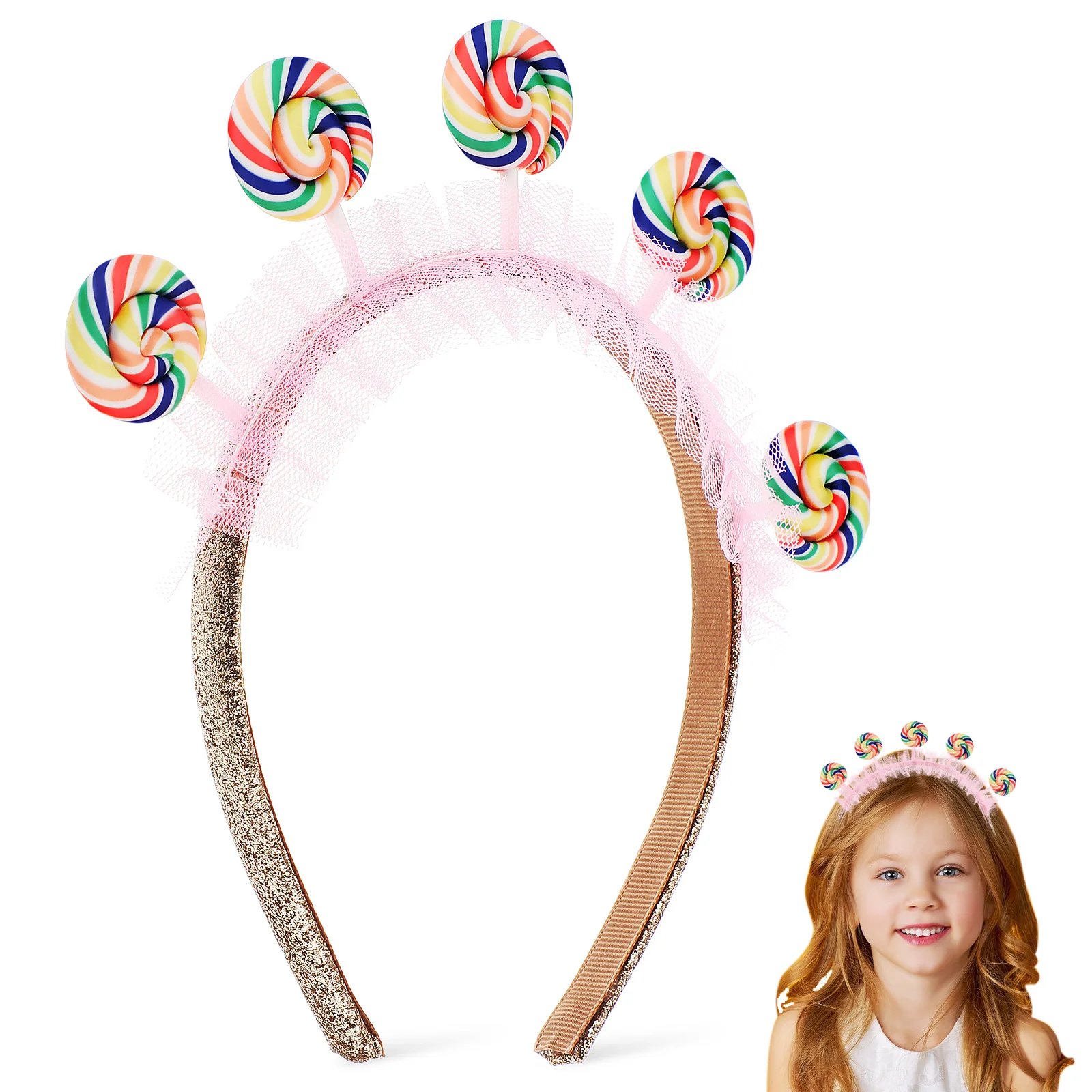 Accesorios para el cabello Diadema de piruleta Disfraz de señorita para niños pequeños Tocado de fiesta de plástico