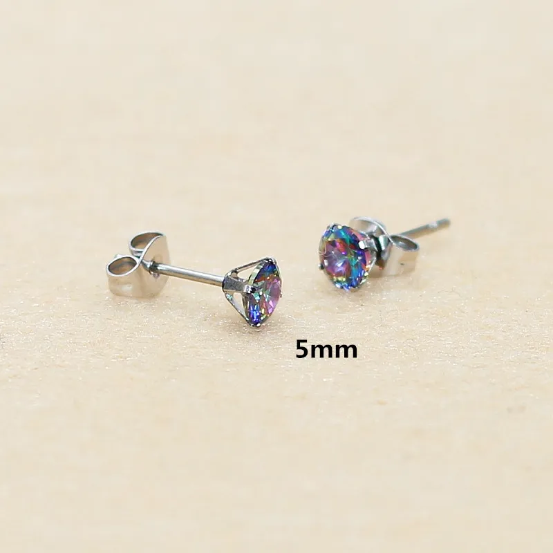 2 3 4 5mm Edelstahl-Ohrstecker mit kleinen bunten Zirkonen, IP-Beschichtung, kein Verblassen, allergiefrei – Detail 4