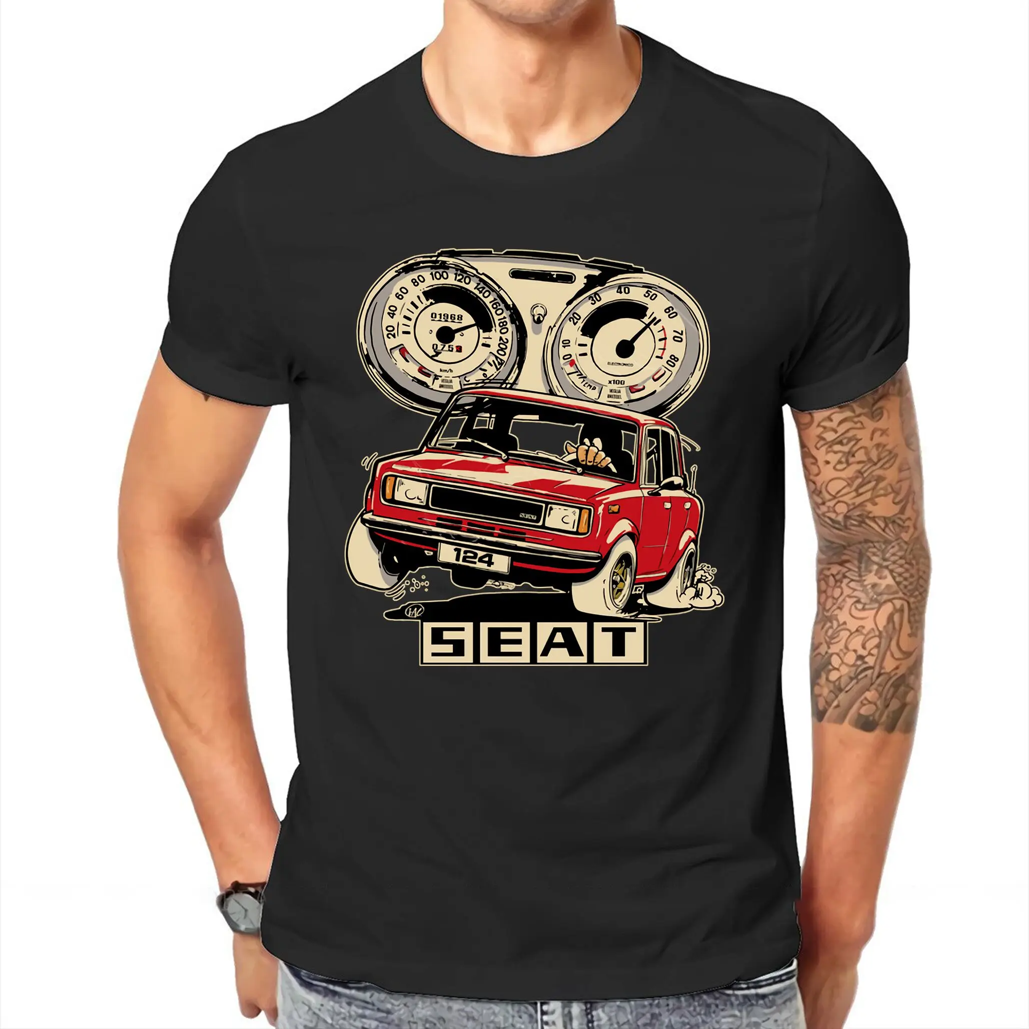 

Hot Sale Vintage Classic Spain S E A T 124 Small Family Car T Shirt. New 100% Cotton Short Sleeve O-Neck T-shirt Casual Mens Top